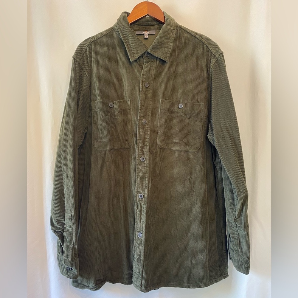 Mountain Ridge Men's 100% Cotton Forest Green Corduroy Casual Button Up Shirt XL